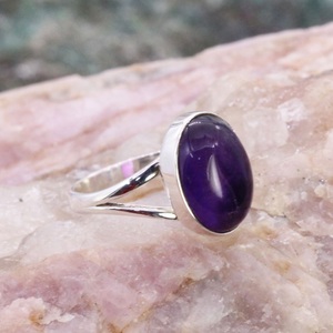 <b>925</b> Sterling <b>Silver</b> Minimalist <b>Ring</b> February Birthstone Wedding Anniversary Gift with Oval Cut Amethyst Handmade <b>Ring</b> - Product Image 2