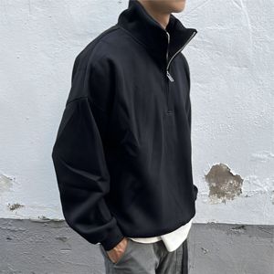 100% Cotton Fleece Pullover Mock Neck High Quality <b>Half</b> <b>Zip</b> <b>Sweatshirt</b> Rhinestone Design Drop Shoulder Oversized for <b>Men</b> Winter - Product Image 2