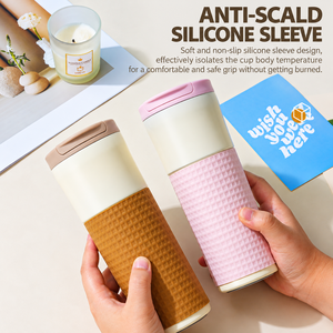 Vaso Térmico de Acero Inoxidable 304, Taza de Viaje Portátil con Funda Antideslizante, Tapa Abatible, Logotipo Personalizado, Taza de Regalo - Product Image 5
