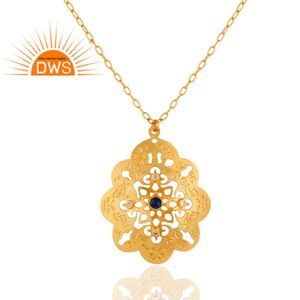 Nouveau Collier Pendentif Artisanal Plaqué Or avec Pierres Naturelles CZ et Quartz Aventurine Bleue, Fabricant de Bijoux Demi-Précieux - Product Image 2