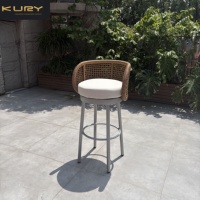 Meubles d'extérieur au design moderne, de haute qualité, pour hôtel, patio, bistrot, café, terrasse, tabouret haut avec coussin, chaise de bar en corde