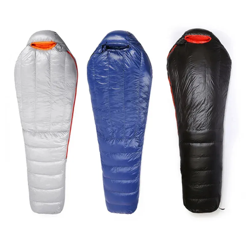 Manufacturer Custom Logo Printed trapezoid sleeping bag winter -20 -40 outdoor emergency Mummy camping down sleeping bag