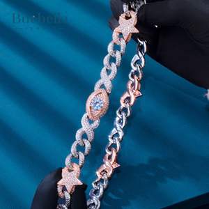 Gran oferta 925 Plata 14K 16mm estrella de dos tonos y ojo de demonio cadena cubana para hombres collares de moissanita Premium - Product Image 5