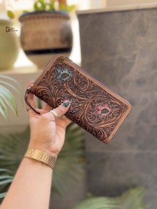 Cartera tallada a mano, funda de teléfono de embrague, nueva llegada elegante, Cartera de cuero occidental de Color marrón para usos múltiples de mujer - Product Image 3