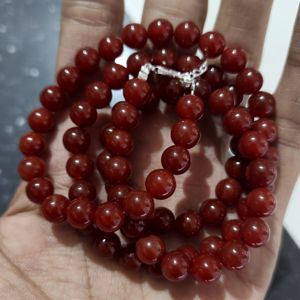 Collier en perles de cornaline orange naturelle 8 mm, perles lisses, forme de boule plaquée argent, classique, cadeau de mariage - Product Image 1