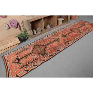 2.7x11.2 ft Vintage <b>Runner</b> Rug, Turkish <b>Red</b> Floral Rug - Product Image 5