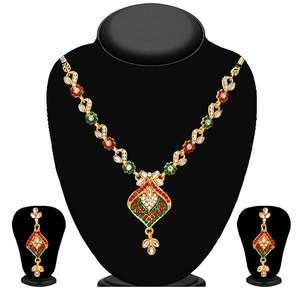 Kriaa Luxury <b>Bridal</b> and Fine <b>Jewelry</b> <b>Set</b> Green Maroon Stone with Kundan Gold Plated Zircon Necklace Elegant Wedding Accessory - Product Image 1