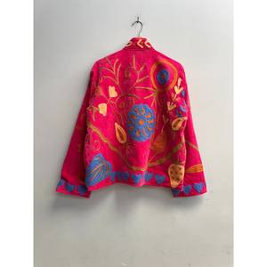 Chaquetas Vintage Suzani Bordadas en Terciopelo Rosa Hoet, Forro de Algodón Cosido a Mano con Dos Bolsillos Laterales, Chaquetas de Fiesta para Mujer - Product Image 6