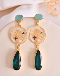 Pendientes de piedra de calcedonia y cuarzo verde Chapado en oro y Negro Joyería de moda antigua Pendientes elegantes Fabricante - Product Image 1