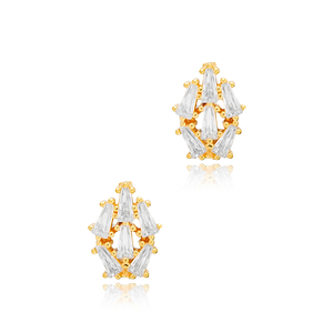 De circón brillante geométrica Baguette de minimalista, Stud pendiente, venta al por mayor hecha a mano joyería de plata 925 - Product Image 3