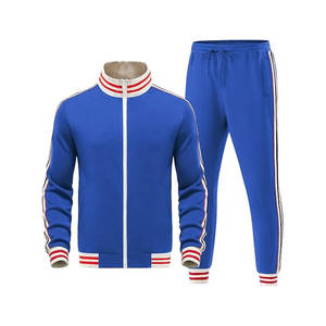 ชุดวอร์มมีซิปสำหรับผู้ชายชุดกีฬาขนแกะสองชิ้นเหมาะสำหรับการวิ่งฝึกซ้อมและกิจกรรมกลางแจ้งสีน้ำเงิน - Product Image 1