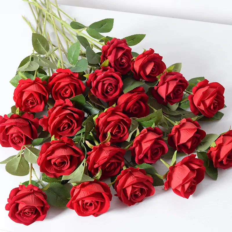 New Hot Sale Single Velvet Rose Bulk Wedding party home decorative silk artificial flowers rose