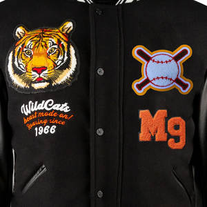 Vestes universitaires pour hommes col montant manches en cuir vestes universitaires de baseball avec broderie en chenille - Product Image 4