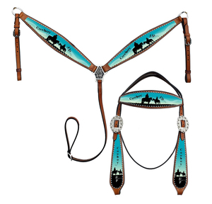 Ensemble de collier de poitrine de serre-tête équestre imprimé personnalisé en cuir Western confortable conçu pour l'équitation - Product Image 2