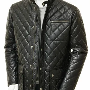 Мужская стеганая куртка из натуральной кожи черного 100%