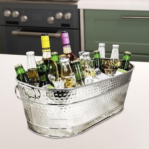 Cubo de hielo de acero inoxidable de diseño martillado con mango, capacidad de 5L, forma ovalada para fiesta, Artículos de bar y enfriador de vino para - Product Image 4