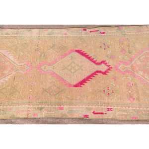 Turkish Vintage Rug, 2.8x10.2 ft <b>Runner</b> Rug, Pink <b>Green</b> Plants & trees Rug - Product Image 4