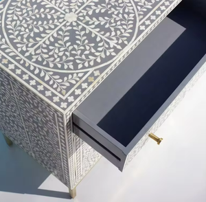 Consola de incrustaciones de hueso hecha a mano, relleno de resina azul cielo, patrón Floral, chipset de hueso, pastas para sala de estar, dormitorio, mesita de noche - Product Image 3