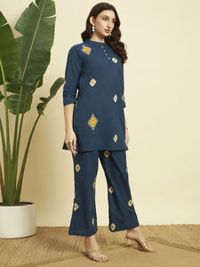 Premium Cotton Floral Kurti & Palazzo One Set <b>for</b> Women | <b>Summer</b> Short Slit Casual Ethnic Wear | Breathable Fabric - Product Image 2