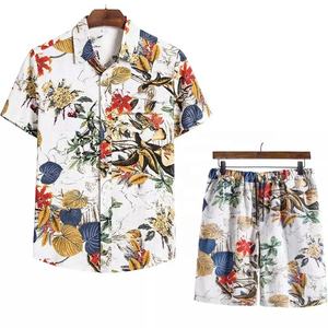 2022ขายส่งที่กำหนดเองฤดูร้อนใหม่สไตล์ชายหาดแขนสั้นชุดผู้ชายดอกไม้พิมพ์ชุดเสื้อและกางเกงขาสั้นชุด - Product Image 5