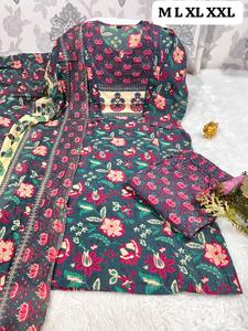 Kurti de Algodón Puro para Mujer con Pantalón y Dupatta de Algodón, Bordado Completo, Hecho en India - Product Image 3