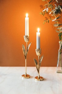 Candelabro cónico de tallo largo de latón minimalista antiguo, juego de portavelas para decoración del hogar a bajo costo - Product Image 4