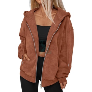 Sudaderas con capucha lavadas con ácido y cremallera para mujer, chándal de calidad OEM para correr, sudaderas con capucha recortadas más vendidas y estilo informal para mujer - Product Image 1