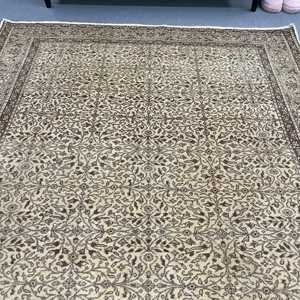 4.9x7.2 ft Turkish Rug, Vintage Area Rug, <b>Brown</b> Beige Solid <b>Wool</b> Rug - Product Image 4