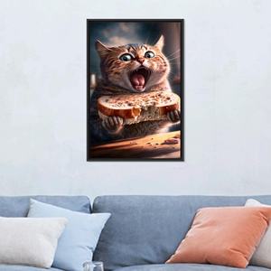 Póster moderno en lienzo con diseño de gato: impresión artística para decoración de habitaciones y arte de cocina, con marco negro - Product Image 1