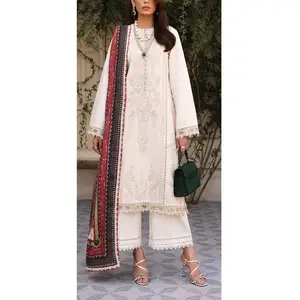 Desain baru gaun Linen wanita desain kustom pakaian modis gaun Linen wanita buatan Pakistan