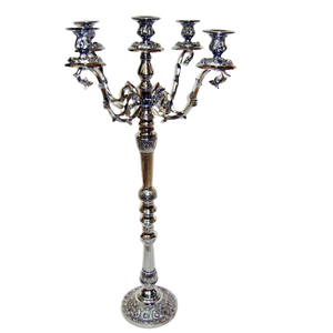Candélabres exotiques de luxe avec 5 bras de bougie en aluminium nickelé brillant candélabres faits à la main pour la décoration de mariage et de fête - Product Image 1