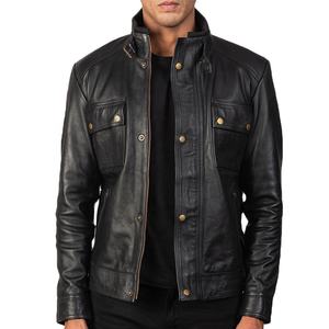 Chaqueta de Cuero de Invierno para Hombre, Hecha a Medida, de Manga Larga, con Ribete de Piel, Cuello Alto, Tela de Lona, Color Sólido, Piel de Oveja Teñida, por Encargo - Product Image 1