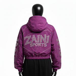 <b>Women</b> High Quality Polyester <b>Windbreaker</b> <b>Jacket</b> Soft Purple Color Custom Logo With Crystal Rhinestone Design <b>Jacket</b> For <b>Women</b> - Product Image 2