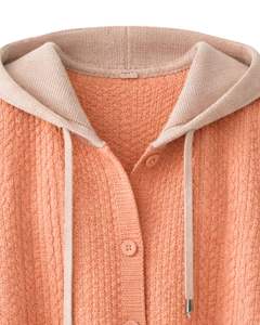 Manufacturer Peach Hooded Knitted Sweater Vest <b>Women</b> Wool Acrylic Button Front Sleeveless Winter <b>Cardigan</b> <b>With</b> <b>Pockets</b> OEM - Product Image 5