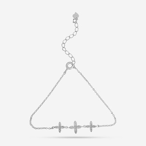 14K Gold and 92.5 <b>Silver</b> Tennis <b>Bracelet</b> with Cross Flower Key <b>Charm</b> Rhodium and Gold Plated 191367 Model - Product Image 4