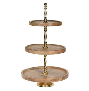 Soporte para servir postres redondeado elegante Soporte para pasteles de madera hecho a mano Color blanco y marrón Diseño único de tres niveles - Product Image 5