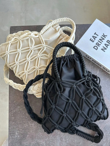 Fashion Hand Bag Macrame Cotton Tote Bag with Linen Liner Wholesale Cheapest - Product Image 4