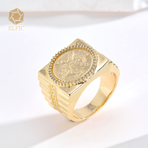 إلفيك أورو لامادو 14 قيراط زركون ملاك مربع عملة كوبر خاتم الفرقة للرجال والنساء هدية فريدة المجوهرات بالجملة - Product Image 4
