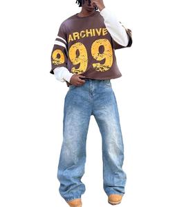 T-shirt en jersey délavé personnalisé 100% coton surdimensionné à double manches coupe ample streetwear anti-froissement impression sérigraphique uni - Product Image 2