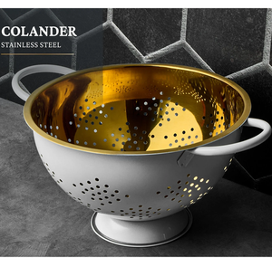 Passoire en acier inoxydable OEM blanche et dorée pour le lavage, le rinçage et l'égouttage des légumes, des pâtes, vente en gros - Product Image 3