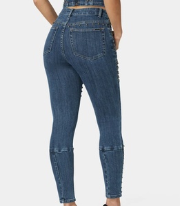 2025 femmes taille haute perles <span class=keywords><strong>Leggings</strong></span> imitatifs <span class=keywords><strong>Leggings</strong></span> mode rétro haute élastique Stretch cheville pantalon <span class=keywords><strong>jean</strong></span> décontracté - Product Image 2