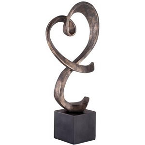 Swirling Heart Shaped Modern Sculpture Nickel Finished Silvery Appearance Black Base Home Office <b>Shelf</b> Elegant Accents - Product Image 5