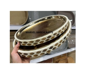 ใหม่ถาดไม้รองเสิร์ฟทำจากไม้งานฝีมือทำจากเรซิ่นพร้อมโลหะสำหรับเป็นของขวัญเดือนรอมฎอนถาดสำหรับเครื่องครัวของขวัญถาดแม่พร้อมมุกถาดรอมฎอน - Product Image 1