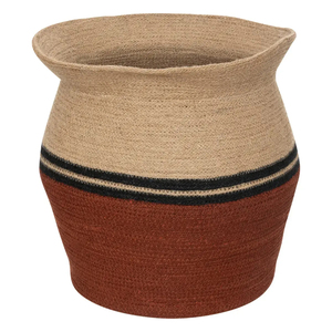 Panier de rangement rond en jonc de mer tressé avec des rayures brunes et vertes, panier à linge multifonctionnel pour la maison et le salon - Product Image 2