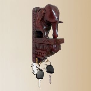 Premium Quality Mango Wood Elephant Key Holder Handcrafted Brown <b>Wooden</b> Wall Hanger with 2 Hooks Finely Crafted for Home &Office - Product Image 2
