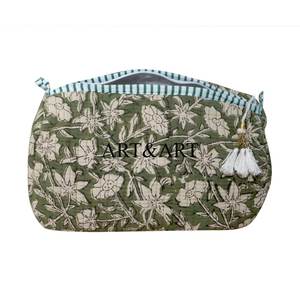 Bohemian Floral Printed Cotton Tassel Eco-Friendly Zipper <b>Pouch</b> Set <b>of</b> 3 Stylish Cosmetic Travel Organization Makeup Bag Set - Product Image 4