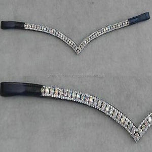 Bande de luxe en cuir V fait à la main, 3 lignes de cristaux AB décoratifs, en cuir véritable, disponible en noir ou marron, vente en gros - Product Image 4