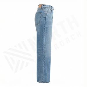 Jeans à jambes larges en denim extensible taille mi-haute pour femmes grandes tailles Pantalons respirants Pantalons de couleur personnalisée pour l'hiver Mode - Product Image 2
