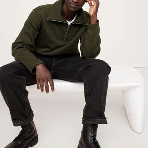 Sudaderas de Alta Calidad con Media Cremallera, Ajuste Personalizado, Talla Grande, Cuello Redondo Acanalado, Diseño Sólido, Logotipo Bordado para Hombre, Ropa de Otoño 100% - Product Image 2