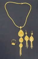 Parure de bijoux en laiton plaqué or 24 carats de Dubaï, très vendue, avec boucles d'oreilles, bague et collier en perles, nouveau design, ensemble complet à prix réduit